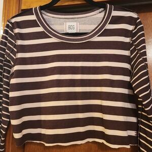 Urban Outfitters BDG Striped Long Sleeve Cropped Tee, Exposed Seams, size Large